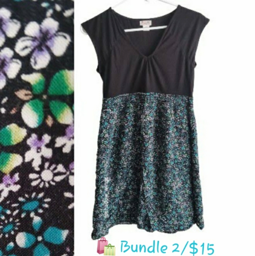 Y2K Mossimo Supply Black Floral Skater Dress - Sz Small Short Sleeve Mini Dress